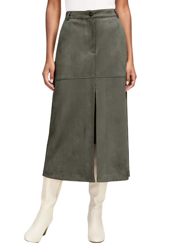 Faux Suede Midi Pocket Skirt